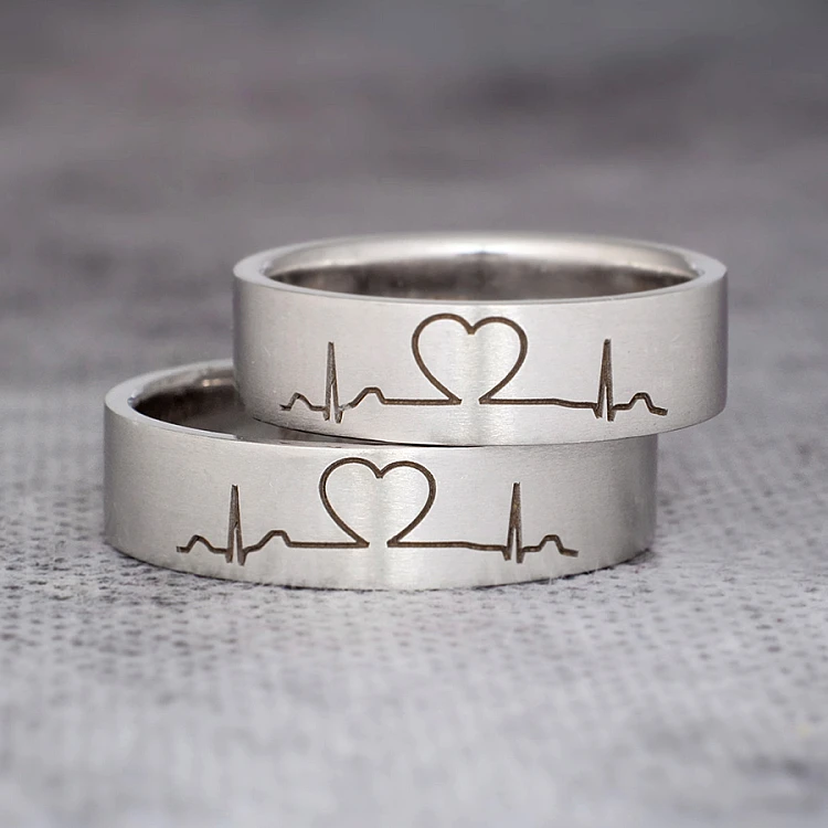 Anillos de boda de oro o platino con patrón de electrocardiograma - modelo v168