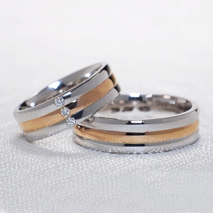 Eheringe v169 Zweifarbiges Gold mit Diamanten