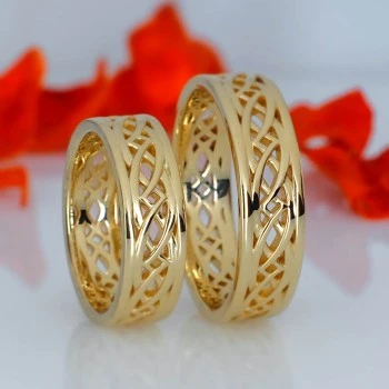 Celtic Pattern Wedding Rings in 18k Gold or Platinum - model v1719