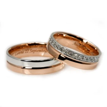 Two-Tone 18k Gold or Platinum Wedding Rings with Diamonds - model v172
