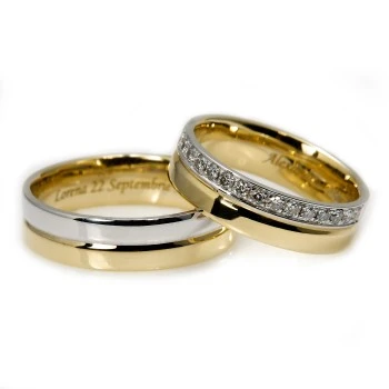 Two-Tone 18k Gold or Platinum Wedding Rings with Diamonds - model v172