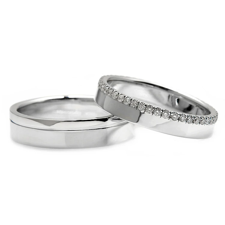 Zweifarbige Eheringe aus Gold oder Platin mit Diamanten v186