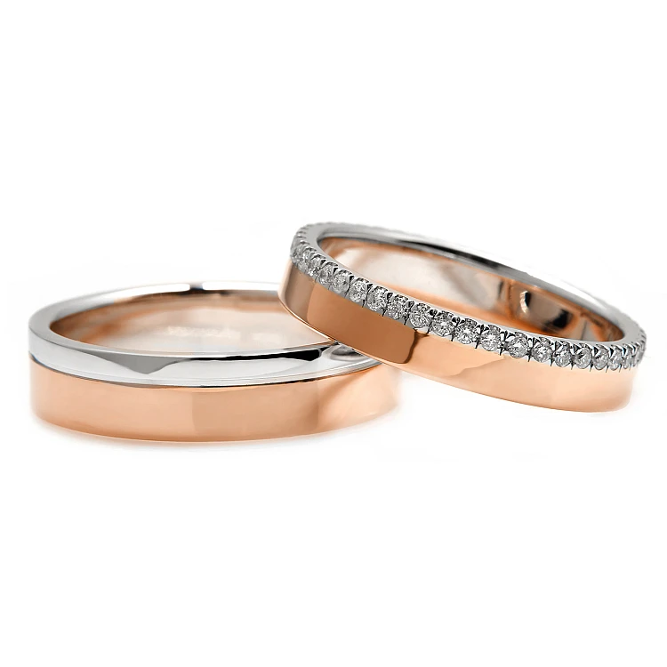 Zweifarbige Eheringe aus Gold oder Platin mit Diamanten v186