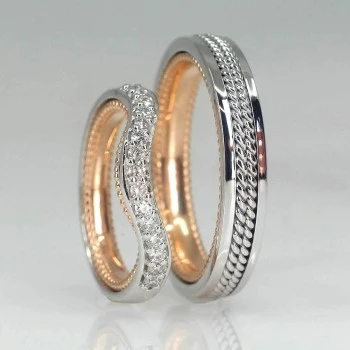 Fedi Nuziali Vintage con Treccia v228 in Oro o Platino con Diamanti