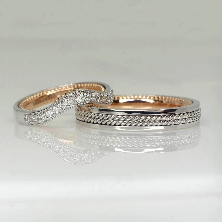Anillos de boda vintage de oro o platino trenzado con diamantes - modelo v228