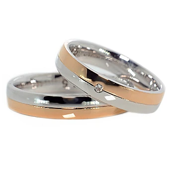Anillos de boda de oro blanco y amarillo con diamante - modelo v258