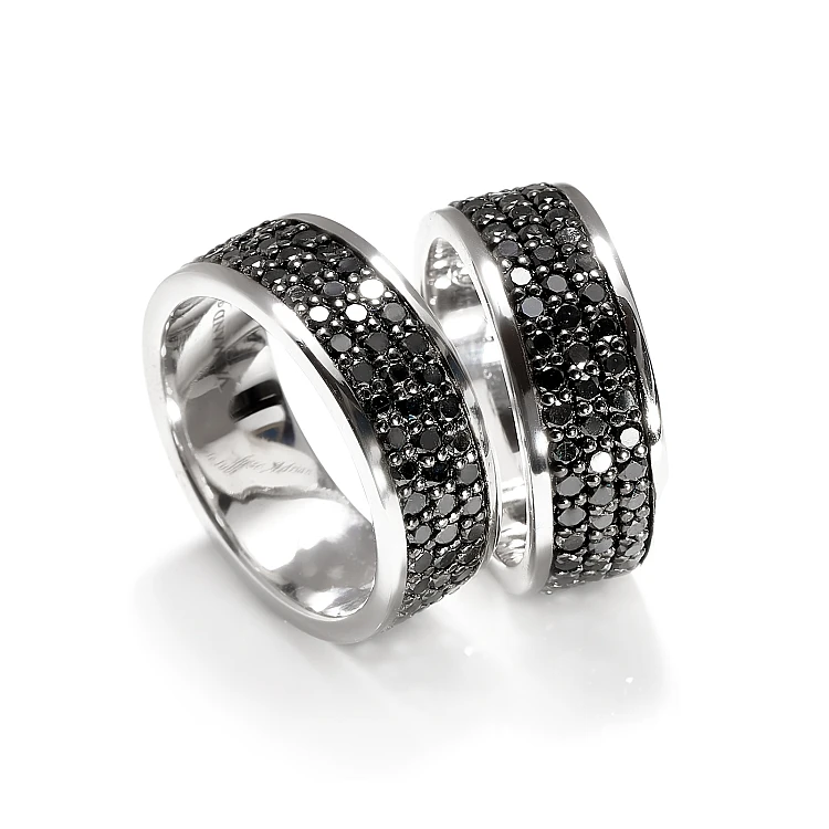 Vollstein-Trauringe aus 18 Karat Gold oder Platin mit schwarzen Diamanten – Modell v4742