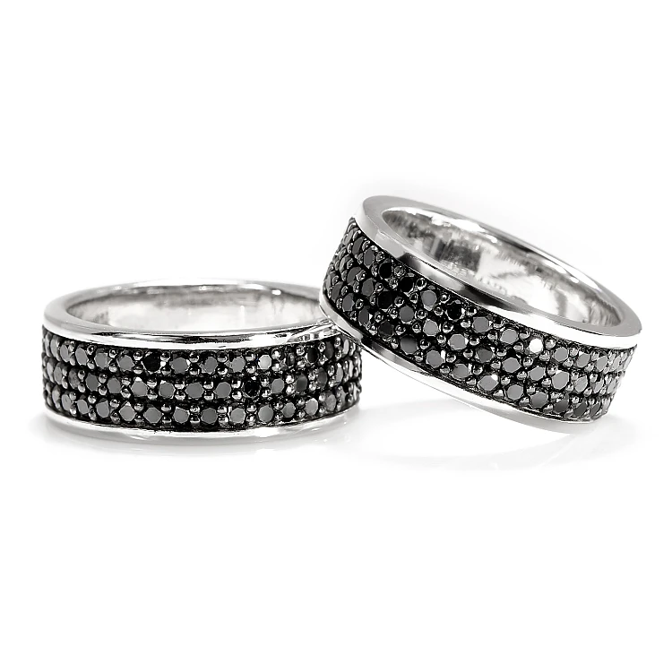Vollstein-Trauringe aus 18 Karat Gold oder Platin mit schwarzen Diamanten – Modell v4742