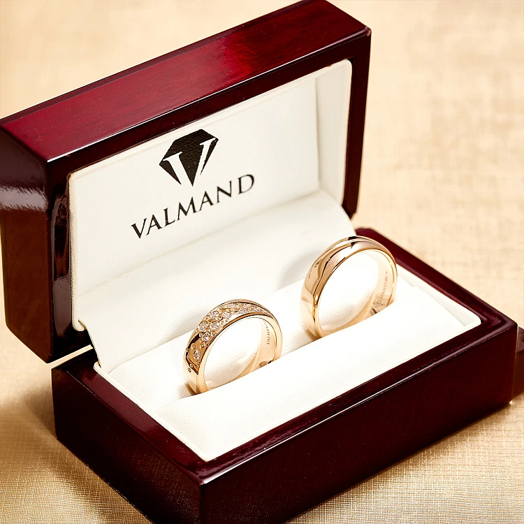 Modern Wedding Rings in 18k Gold or Platinum with Colorless Diamonds - model v4751
