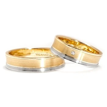 Fedi nuziali bicolore in oro 18k con profilo concavo e diamante - modello v4785