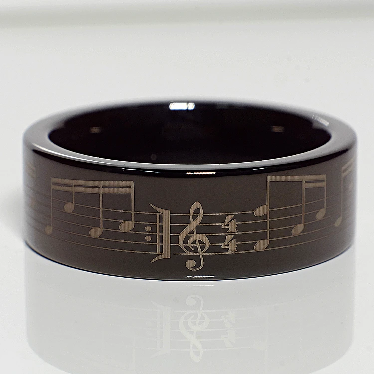 Anillos de boda de tungsteno con tratamiento PVD y grabado láser - modelo v702