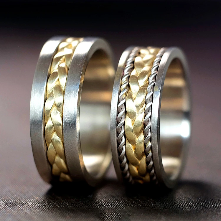 Anillos de boda de oro amarillo y blanco - modelo v910