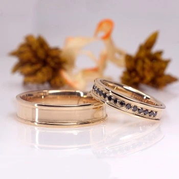 Anillos de boda de oro con diamantes negros - modelo v968