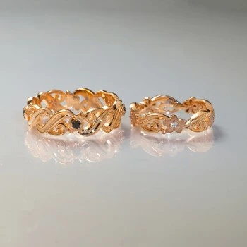 3D 18k Gold Wedding Rings with Diamonds - model v973