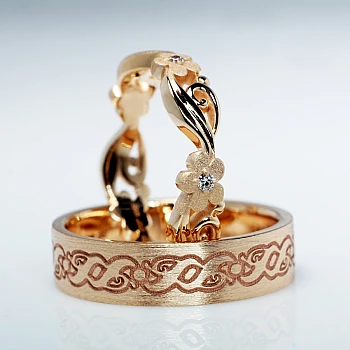 18k Gold Wedding Rings with Diamonds - model v9731